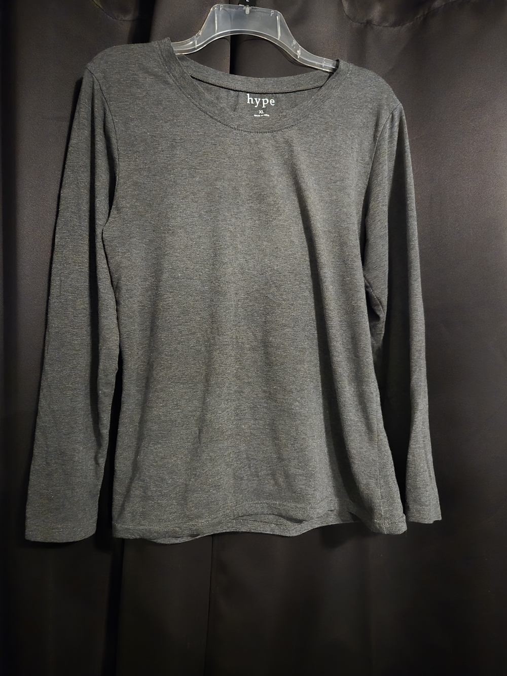 Hype Gray Long Sleeve Basic Tee XL Soft Stretch Casual Top